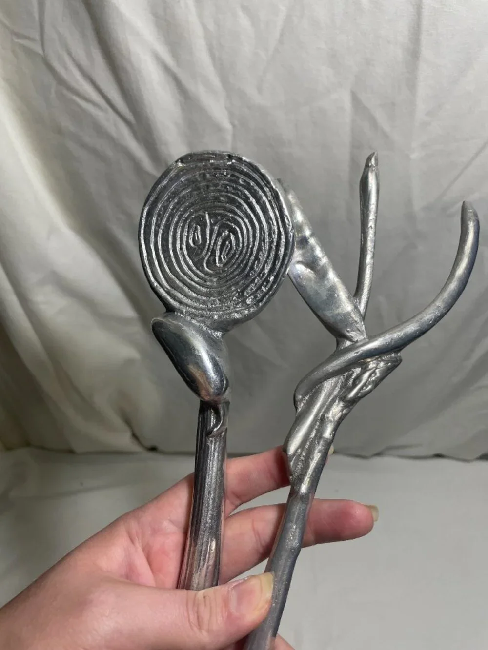 Mariposa 1993 Aluminum Salad Serving Set 2 Pc Artisan Twig Branch Servers 12
